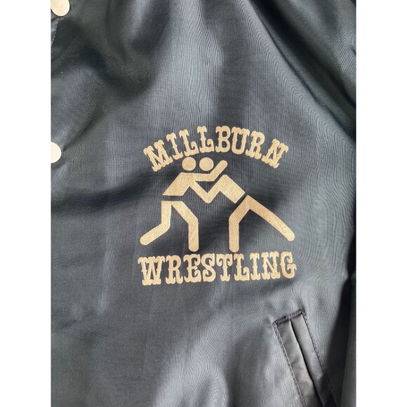 Vintage Millburn Wrestling Mens Coach Jacket Navy Blue Large - Picture 2 of 10